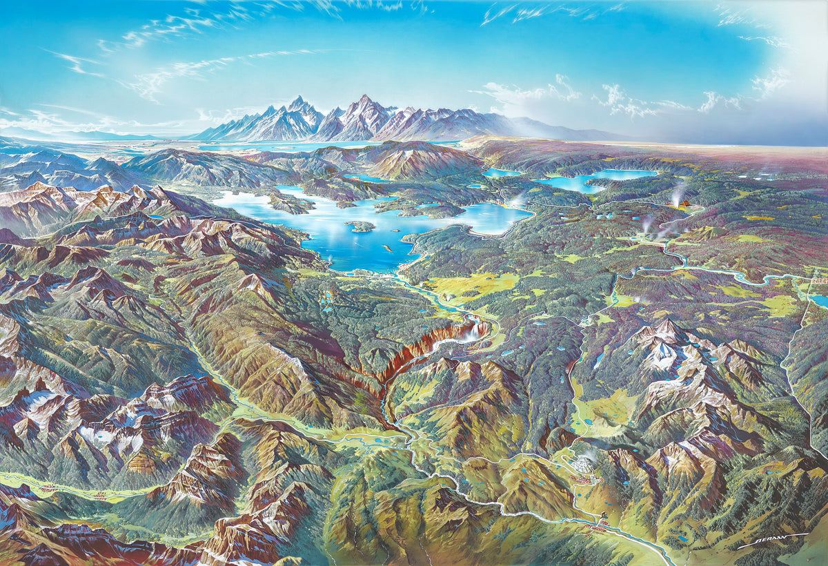 Heinrich Berann panorama painting of Yellowstone National Park