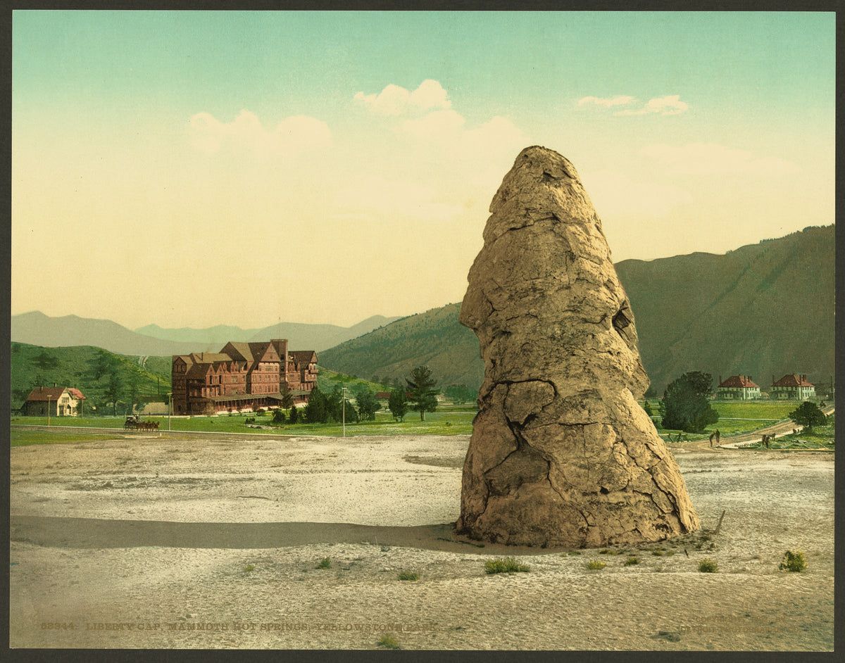 Photochrom of Liberty Cap, Mammoth Hot Springs, Yellowstone
