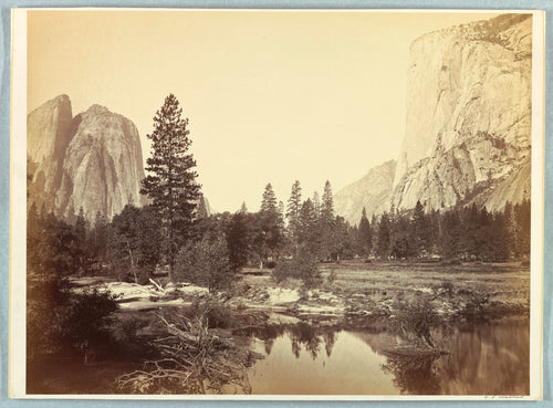 Early photograph: Down the Valley, El Capitan and Cathedral Rocks