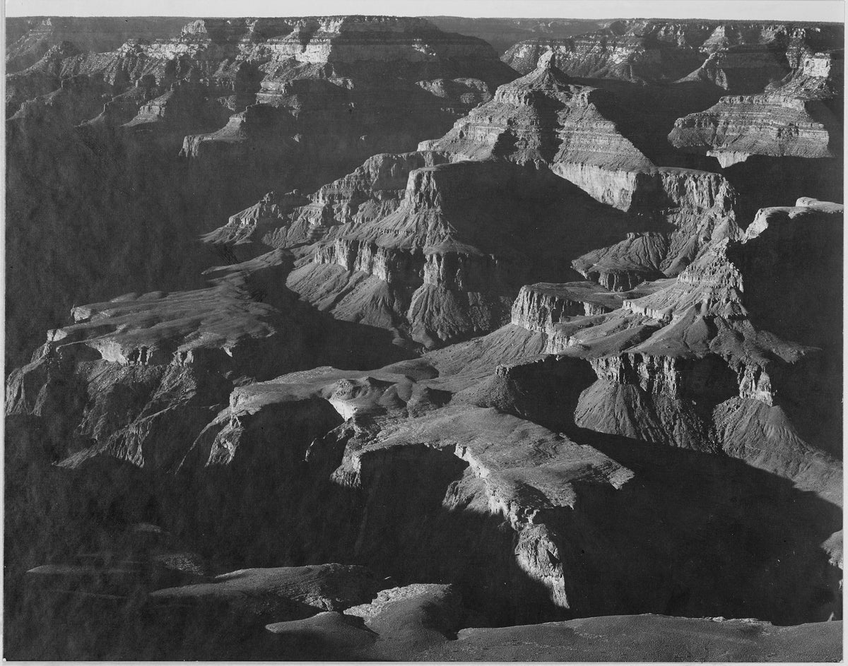Ansel Adams photograph looking down on Grand Canyon peaks