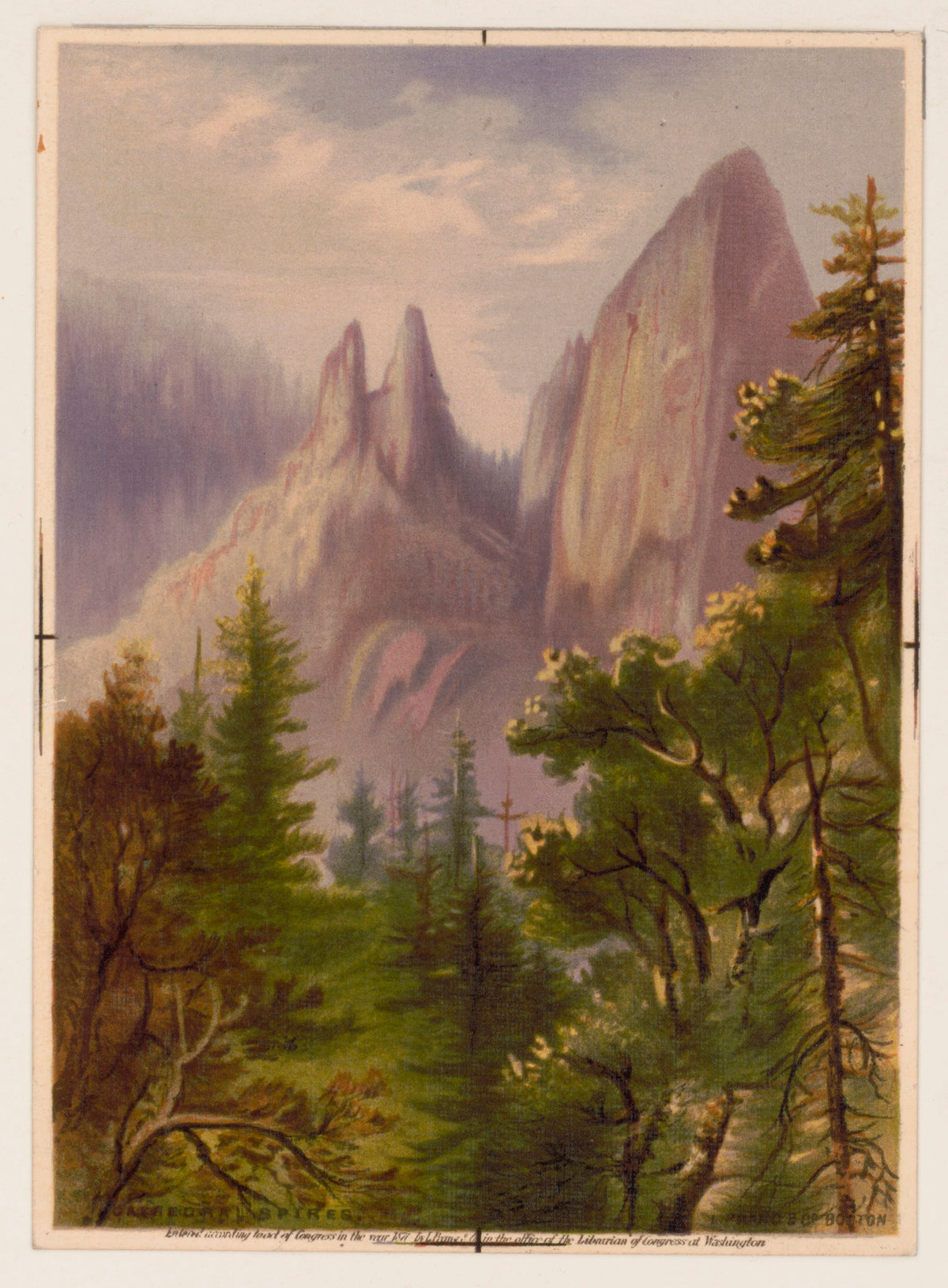 Cathedral Spires, Yosemite, chromolithograph