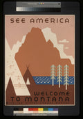 See America: Welcome to Montana, tipi camp poster