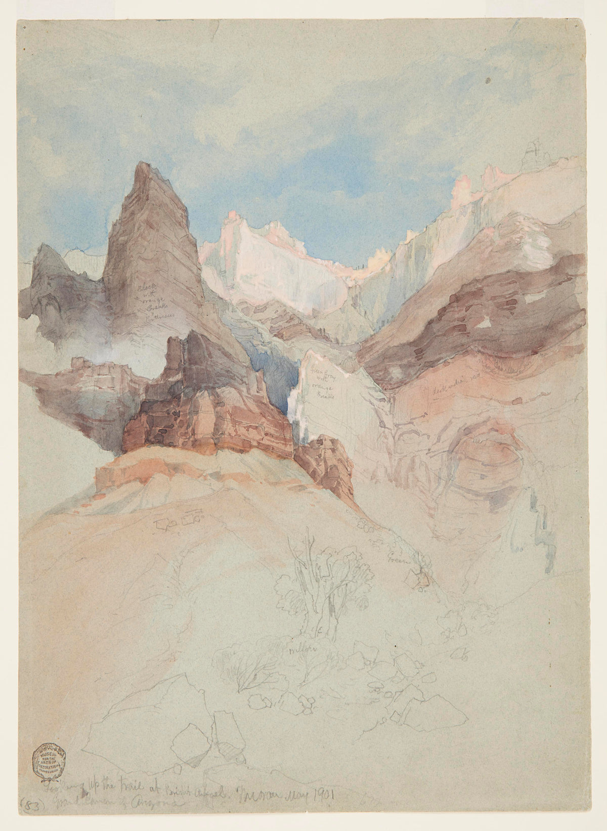 Looking up the Trail at Bright Angel, Grand Canyon (Thomas Moran, 1901)